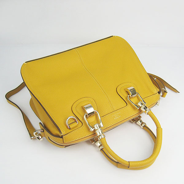 Replica Hermes New Arrival Double-duty leather handbag Yellow 60669 - Click Image to Close